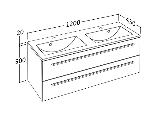 Sieper I Badmöbel Set Libato, Doppelwaschtisch mit Unterschrank 120 x 50 cm, Hochschrank und Badspiegel I Arktisgrau