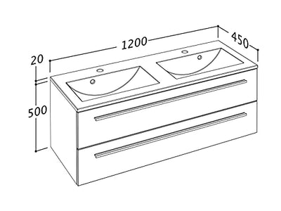 Sieper I Badmöbel Set Libato, Doppelwaschtisch mit Unterschrank 120 x 50 cm, Hochschrank und Badspiegel I Arktisgrau