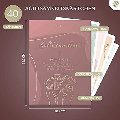 40 Achtsamkeitskarten von Lebenskompass® - Anti Stress Achtsamkeit Karten - Affirmationen, Übungen, Glückskarten & Sprüche Kärtchen - Mitbringsel Geschenkidee/Kleines Geschenk für Frauen & Freundin