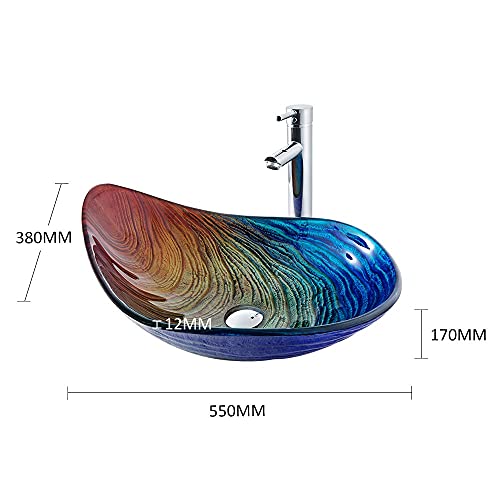 Waschbecken aus gehärtetem Glas, Waschbecken, Badewannenset, Wasserhahn, Mischbatterien, handbemaltes Wasserfall-Auslaufbecken mit überlaufendem Pop-Abfluss