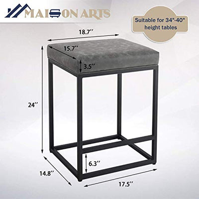 MAISON ARTS Barhocker 2er Set Grau ohne lehne Thekenhöhe für Küchentheke, Moderne quadratische Barhocker, gepolsterte Kunstlederhocker, Bauernhaus-Inselstühle, Unterstützung 150 kg, (61 cm, Grau)