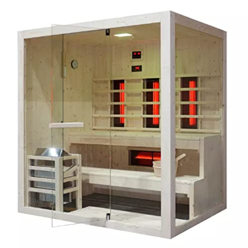 HORI® Moderne Sauna Heimsauna inkl. Saunaofen & Infrarotstrahlern | 3,6 kW Ofen, 3 Infrarotstrahler I 3-4 Personen