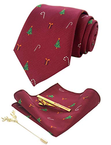 JEMYGINS Herren Weihnachts Krawatte Weihnachtsbaum Muster Woven Party Krawatte & Einstecktuch Set(26)