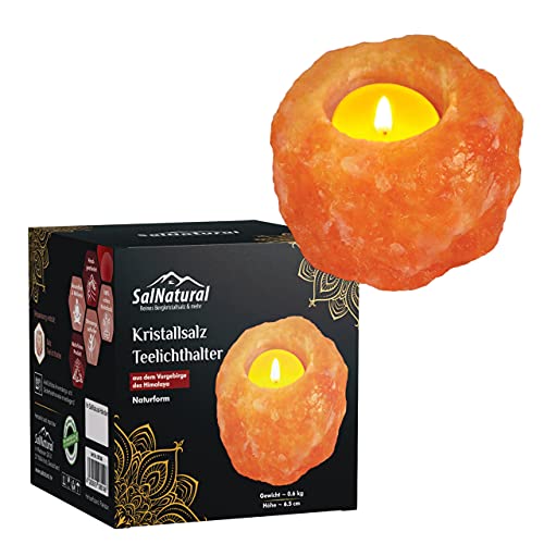 SalNatural 1er Pack Salzkristall Teelichthalter Rosa in Naturform Ø 8 cm Höhe 7 cm, handgearbeitetem Salzstein ( bekannt als Himalaysalz aus der Salt Range Punjab Pakistan) Premium Geschenkbox