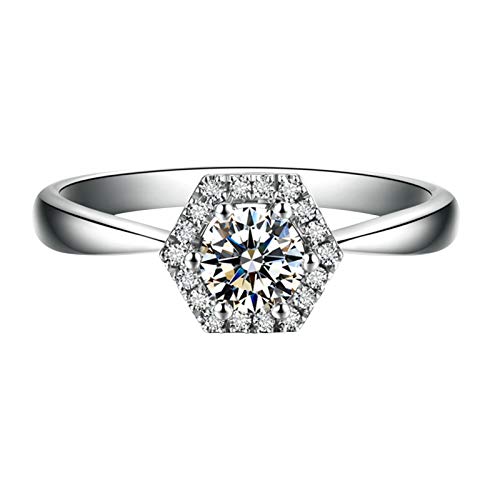 Epinki Vertrauensring 18K Weißgold 750, Sechseck Partnerschaftsringe, Solitärring, Ringe für Damen mit Diamant, Hauptdiamant 0.3ct, Gr.67 (21.3), für Weihnachtsgeschenk