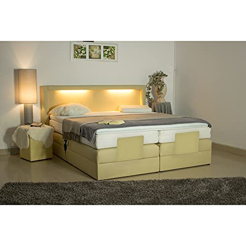 PAARA Boxspringbett Barcelona GM | 10.000 Newton Motorleistung | LED | Antirutsch-Matten | Taschenfederkern Matratze | Kaltschaum Topper | Jedes Bett EIN Unikat - Made in Germany (160 x 220 cm)