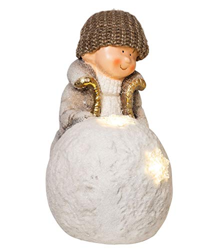 Wichtelstube-Kollektion XL 36cm Winterkind Junge mit LED Schneeball Deko Keramikfigur Weihnachten