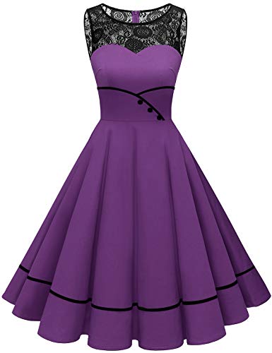 Bbonlinedress Kleider Damen festliches Winterkleid Abendkleider elegant für Hochzeit Rockabilly Kleider cocktailkleid Jugendweihe Kleider Konfirmationskleider Purple M