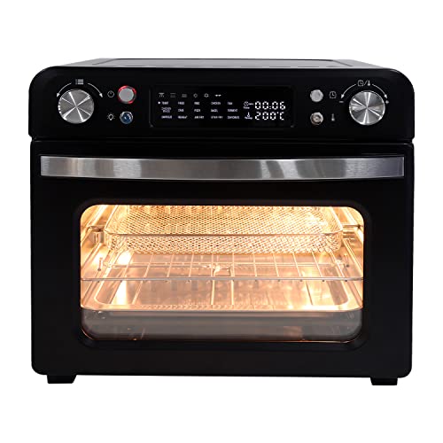 25 L Heißluftfritteuse, Heißluft-Backofen 1700W mit 9 Programmen, 25 L Kapazität, 5 Zubehör, mit LED-Display, Temperaturregelung und Timer (25L-schwarz-Doppelknopf)