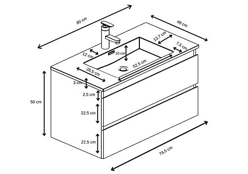 Badezimmer Badmöbel Set Angela 80cm - Eiche - Unterschrank Schrank Waschbecken Waschtisch