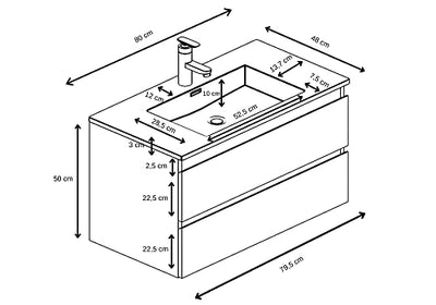 Badezimmer Badmöbel Set Angela 80cm - Eiche - Unterschrank Schrank Waschbecken Waschtisch