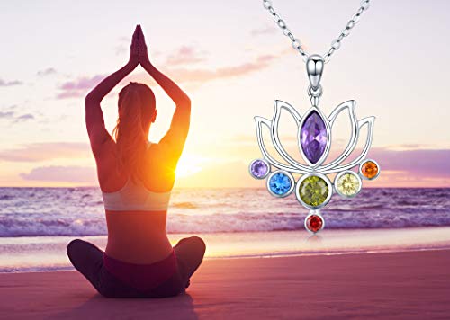 Lotus Halskette 925 Sterling Silber Chakra Kette Yoga Anhänger Halsketten Schmuck Geschenke für Damen Mutter Freundin