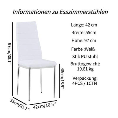 GOLDFAN Esszimmergruppe mit Glass Esstisch und 4 Stühlen Glastisch und Weiß Stuhl Runder Tisch für Wohnzimmer Küche