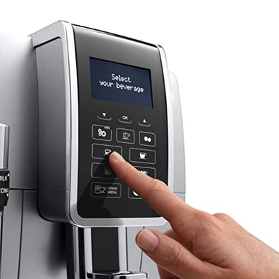 De'Longhi Dinamica ECAM 350.35.SB Kaffeevollautomat mit Profi-Milchaufschäumdüse für Cappuccino, Espresso, Kaffee und Long Coffee Direktwahltasten, Klartext Digitaldisplay, 2-Tassen-Funktion, Silber