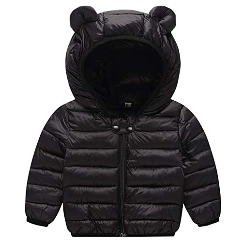 Baby Jacke Winter Mantel Kapuzenjacke Ultraleicht Mäntel mit Kapuze Schwarz 2-3 Jahre