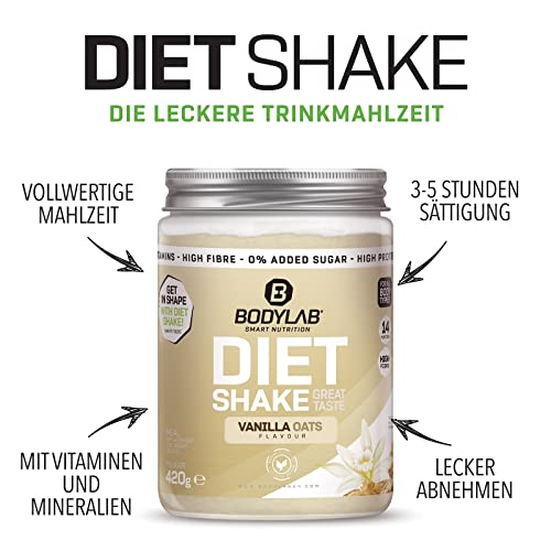 Bodylab24 Diet Shake Hazelnut Oats Flavouring 420g, Diät-Shake zum einfachen Abnehmen, Mahlzeitersatz mit wertvollen Ballaststoffen und Eiweiß, nur 250 kcal pro Portion