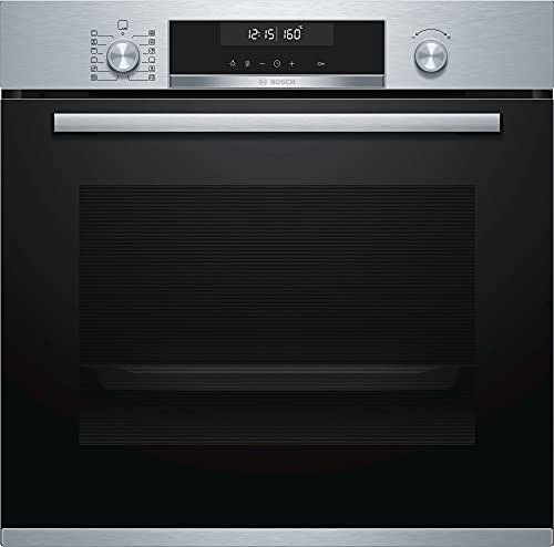 Bosch HBA578BS0 Serie 6 Einbau-Backofen, 60 x 60 cm, Pyrolyse Selbstreinigung, AutoPilot 30 30 Automatikprogramme, 3D Heißluft Backen auf 3 Ebenen, LCD-Display, Versenkknebel, Kindersicherung