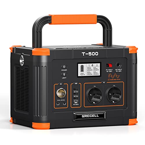 Tragbares Kraftwerk 500W ( Spitze 1000W), 519Wh Solargenerator für den Außenbereich Backup Batterie Pack mit 2 230V AC Ausgängen, 10-Port Powerhouse für RV Camping Angeln Road Trip Home Notfall