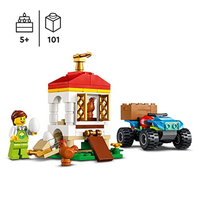 LEGO 60344 City Farm Hühnerstall, Bauernhof Spielzeug für Kinder ab 5 Jahre mit Tierfiguren, Quad und Bäuerin-Minifigur