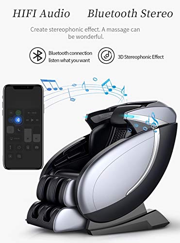 Lzour 3D SL-Tratk Massagestuhl, Ganzkörper Zero Gravity Shiatsu-Recliner mit Body Scan Fucntion, Bluetooth und Atemlicht,Grau