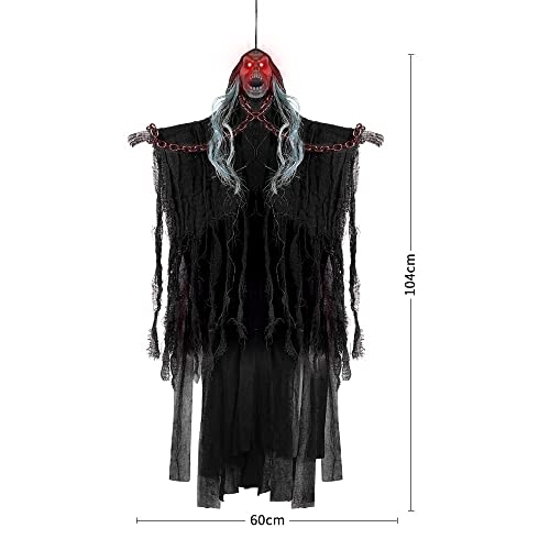 Wishstar Halloween Deko Horror, Halloween Hängend Tür Deko Geist 104 * 60 cm, Halloween Deko Grim Reaper Skelett Türvorhang, Halloween Gespenst Geistervorhang für Halloween Party Deko (Schwarz)