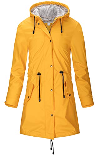 SWAMPLAND Damen PU Regenjacke Mit Kapuze Wasserdicht Übergangsjacke Regenmantel, Gelb, Gr.- 40 EU/ Medium