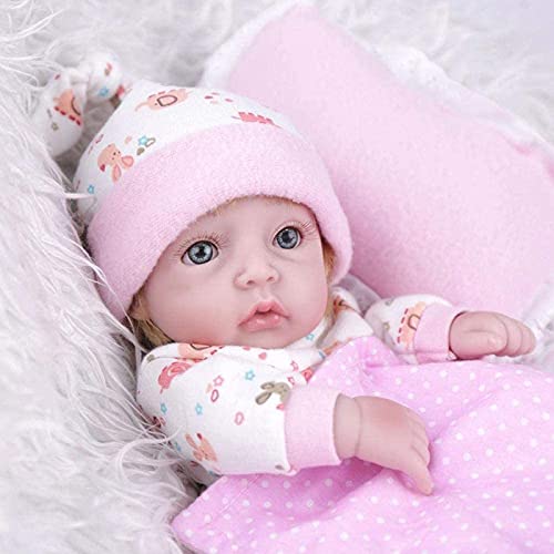 GLXLSBZ Reborn Baby-Puppe, realistische Babypuppen, 28 cm, Vollsilikon, Mini-Schlaf-Puppe, zum Baden geeignet, Spielzeug für Mädchen mit Korb, Kissen, Decken, Outfit für Kinder, Weihnachtsgeschenke