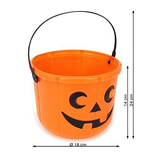 com-four® 4X Halloween Körbe, Kürbis Eimer zum Sammeln von Süßigkeiten zu Halloween, 14 cm hoch, Ø 18 cm (04 Stück - 14x18 cm)