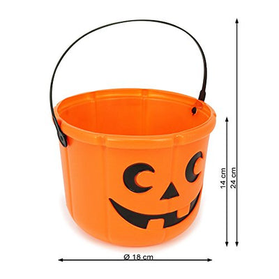 com-four® 4X Halloween Körbe, Kürbis Eimer zum Sammeln von Süßigkeiten zu Halloween, 14 cm hoch, Ø 18 cm (04 Stück - 14x18 cm)