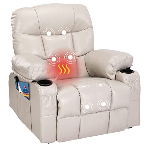 Fantasylab Relaxsessel mit Liegefunktion Fernsehsessel Massagefunktion Wärmefunktion und Vibration Lounge Chair für Wohnzimmer mit Seitentasche, 2 Getränkehalter, USB-Ladeanschluss, Liegefunktion 150°