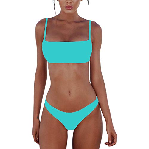 meioro Bikini Sets für Damen Push Up Tanga mit niedriger Taille Badeanzug Bikini Set Badebekleidung Beachwear (S, Blau)