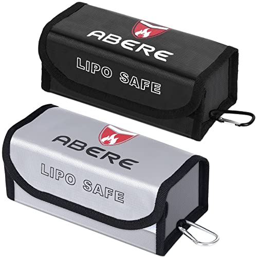 ABERE 2 Stück Lipo Bag, Lipo Akku Tasche Feuerfest Explosionsgeschützte Lipo Safe Bag Für Ladung und Transport, Akku sicherheitsbox 18.5 x 8.5 x 7.5 cm, Klettverschluss Feuerbeständige Batterie Tasche