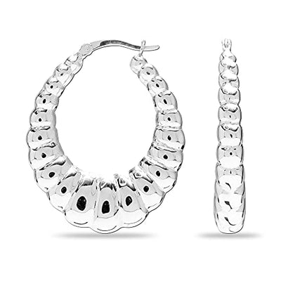 LeCalla Sterlingsilber-Schmuck Ovale Creolen mit Klickverschluss für Damen und Teenager, 35 mm