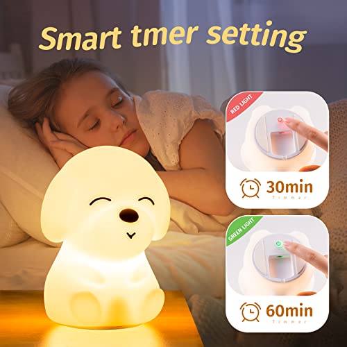 Hund Nachtlicht Kinder, Kawaii Welpe Nachttischlampe Kinder,Silikon Touch Nachtlicht Baby,USB LED Lampe Batteriebetrieben Kinderzimmer Deko,Stilllicht nachtlicht Akku Lampe Dimmbar,Weihnachtsgeschenke