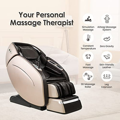 SUFUL Massagesessel Ganzkörpermassage, Zero Gravity Shiatsu Massagestuhl Elektrisch mit Wärmefunktion,145CM Extra Lange Massageschiene und 3D-Massagerolle,Bluetooth-Lautsprecher(Gold)