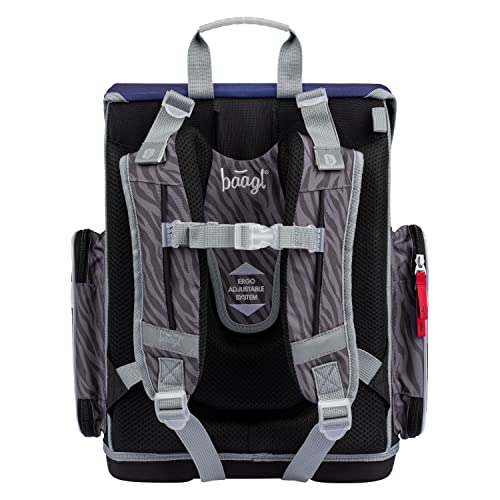 Baagl Schulranzen Jungen Set 5 Teilig, Ergo Schultasche ab 1. Klasse, Ergonomische Grundschule Ranzen mit Brustgurt (Ninja)