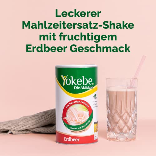 Yokebe - Die Aktivkost - Erdbeer - Diätshake zur Gewichtsabnahme - glutenfrei, laktosefrei und vegan - Diät-Drink mit Proteinen - 500 g = 12 Portionen