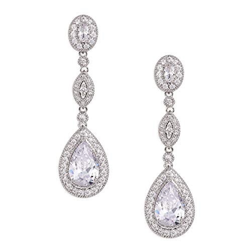 SWEETV Cubic Zirkonia Tropfenform Hochzeit Brautschmuck Ohrringe für Damen, Brautjungfern, Braut – Kristall Strass baumelnde Ohrringe Schmuck