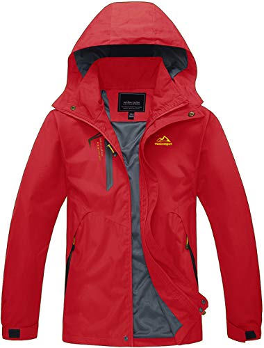 TACVASEN Damen Outdoor Jacke Damenjacke Atmungsaktiv Wasserabweisende Jacket, Rot