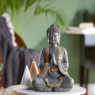 zen' Light Große Statue Buddha Vermittlung, Kunstharz, Bonze, 15 x 24 x 37.5 cm