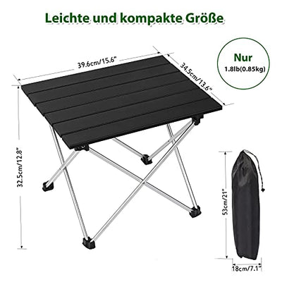 LIANTRAL Tragbarer Campingtisch, Leichter Klapptisch im Freien - Kleiner Kompakter Picknick-Aluminiumtisch mit Tragetasche für Camping, Picknick, Grillen, Wandern, Angeln