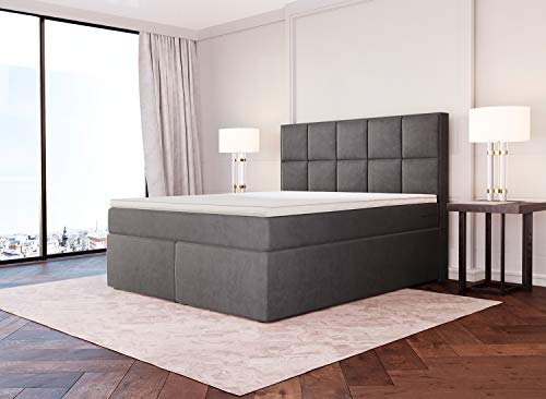 Betten Jumbo Dream Boxspringbett 160x200 mit 7-Zonen TFK Härtegrad H3 und 10 cm V2-Topper | Farbe Velour-Petrolblau | div. Größen verfügbar