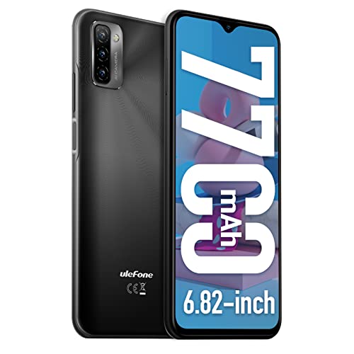 7700mAh Ulefone Note 12P Handy ohne Vertrag 2022 OTG Reverse Charge 6,82-Zoll Android 11 OS Smartphone, Octa-Core 4+64GB/SD-128GB,3-Kartensteckplatz, Schlanke Struktur 4G Dual SIM Handy (Schwarz)