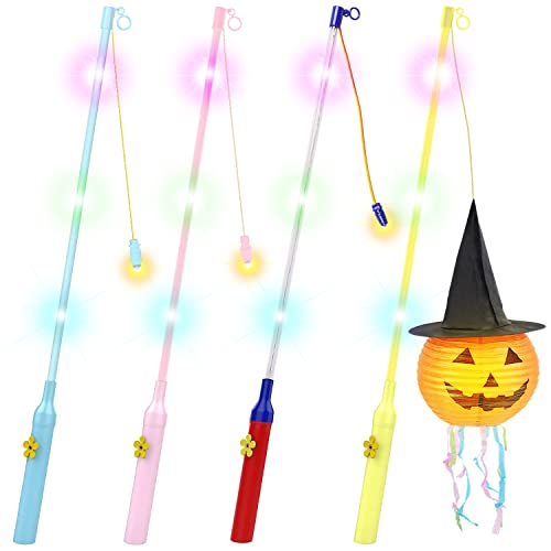 Laternenstab mit LED, LED Laternenstab Elektrisch für St Martin Halloween 4er Kinderlampenstäbe 50CM Laternen Stab für St. Martins-Paraden,Kinderpartys, Kindergarten, Kostümpartys, Halloween, Mehr