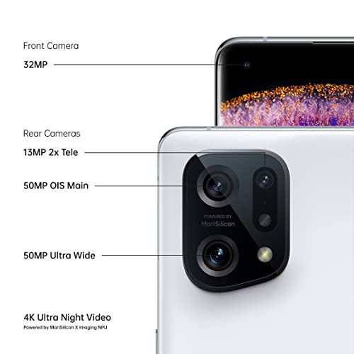 OPPO Find X5 5G Smartphone, Snapdragon 888, 6,55 Zoll AMOLED FHD+ 120Hz, 50MP+50MP+13MP 4K Ultra Night Video, RAM 8GB + ROM 256GB, 4800mAh 80W Supervooc & 30W Airvooc, IP54K [UK Version Version], Weiß