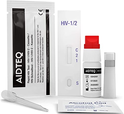 2 x Aidteq Professionelle HIV Selbsttest für Zuhause | HIV-1 & HIV-2 Schnelltest | 100% Empfindlichkeitsstufe | 99,79% Genauigkeitsstufe | Testen Sie das Blut auf Antikörper gegen das HIV