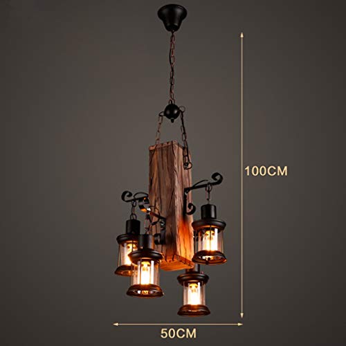 Retro Pendelleuchte Industrielle Loft Bar Hängeleuchte 4 Lichter,JOJOM Kreativ Persönlichkeit Wohnzimmer Esszimmer Schlafzimmer Studie Kronleuchter Vintage Antik Metall Glas Holz Dekorativer Hängelamp