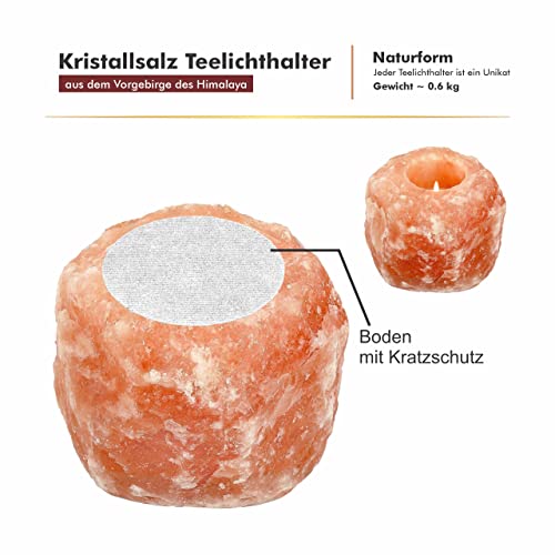 SalNatural 1er Pack Salzkristall Teelichthalter Rosa in Naturform Ø 8 cm Höhe 7 cm, handgearbeitetem Salzstein ( bekannt als Himalaysalz aus der Salt Range Punjab Pakistan) Premium Geschenkbox