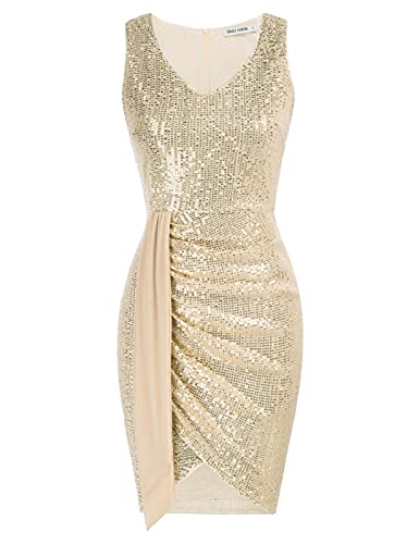 GRACE KARIN Bleistift Kleider etui cocktailkleid Damen Festliche Kleider Gold Partykleider CL788-1 S