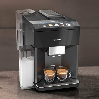 Siemens Kaffeevollautomat EQ.500 integral TQ505D09, viele Kaffeespezialitäten, Milchaufschäumer, integr. Milchbehälter, Keramikmahlwerk, Heißwasserfunktion, automat. Dampfreinigung, 1500 W, schwarz